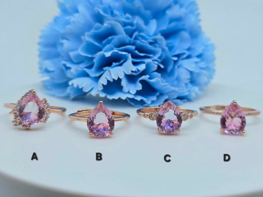 Pear Shape Chonky Lab Pink Sapphire Demi Fine Adjustable Ring