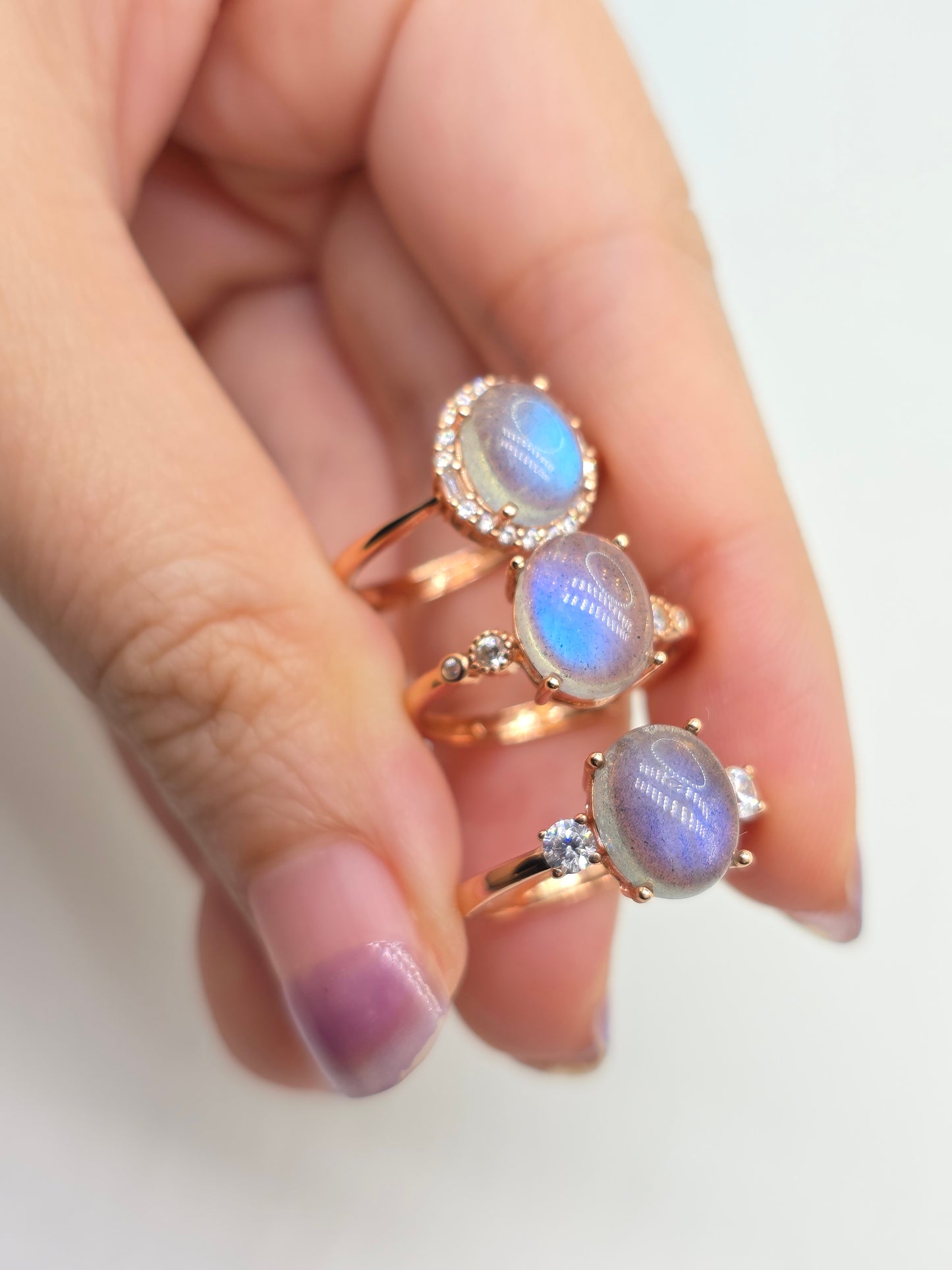 Natural Labradorite Oval Cabochon Gold Plated Rings