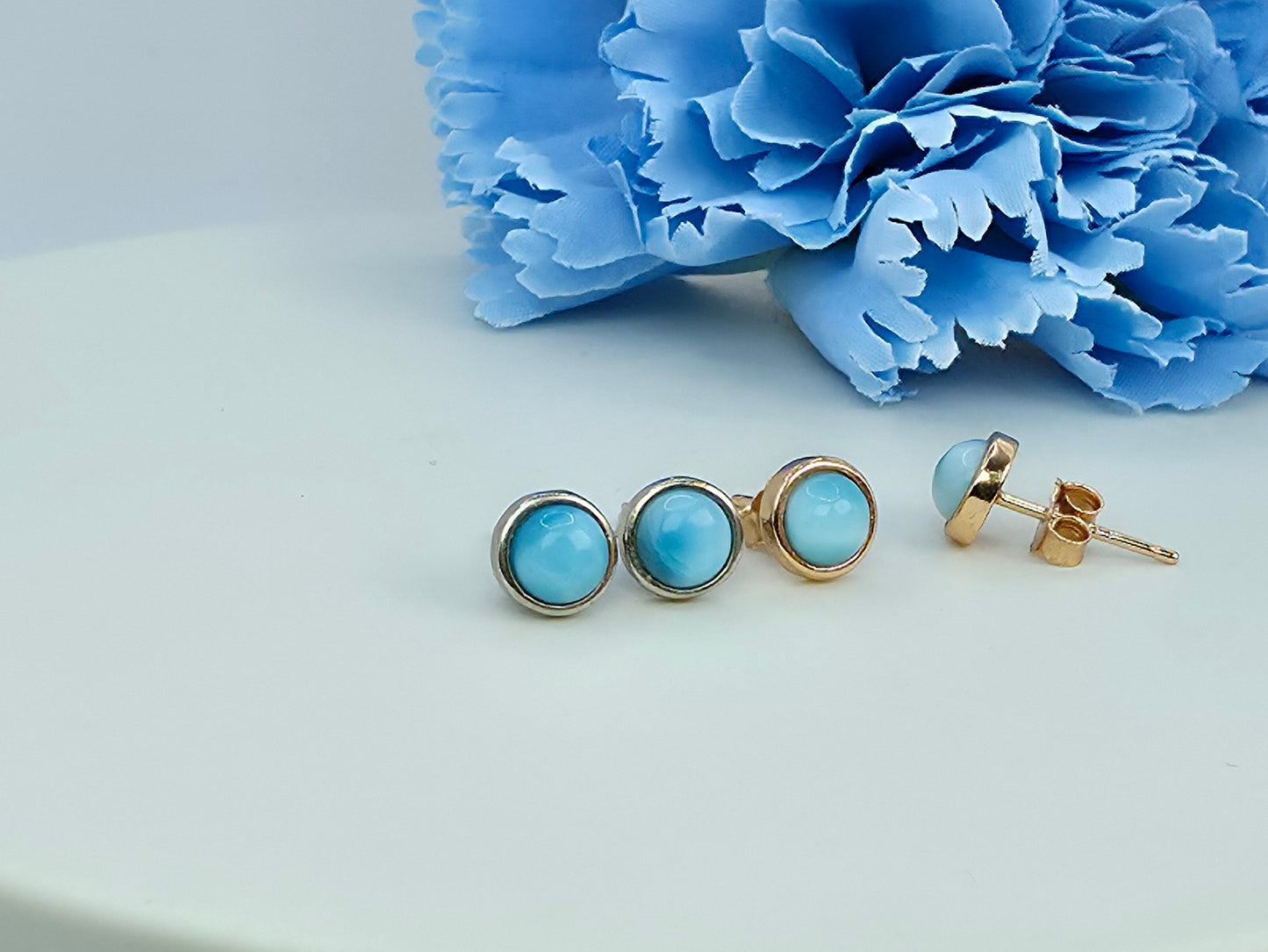 Larimar Bezel Studs