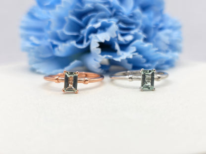 Ally- Emerald Cut Gemstone Ring (Tourmaline/ London Blue Topaz)