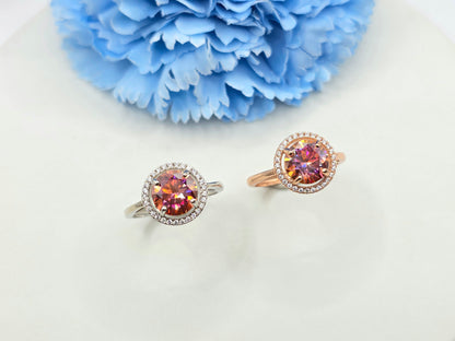 2 Carat Watermelon Moissanite Halo Ring