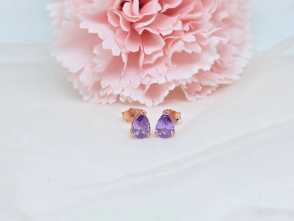Teardrop Lilac Studs- Rose Gold