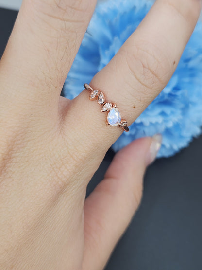 Teardrop Moonstone Ring- Rose Gold