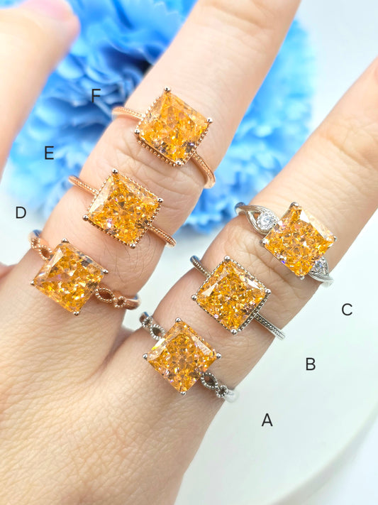Peach Orange Moissanite Ring