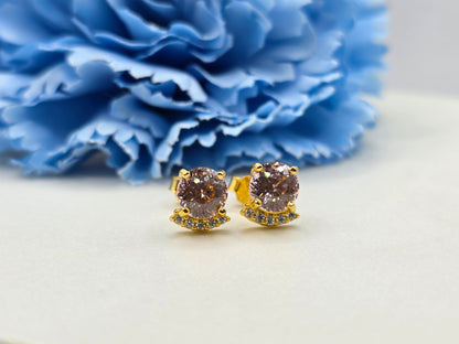 Peach Pink Infinity Cut Moissanite Curve Studs