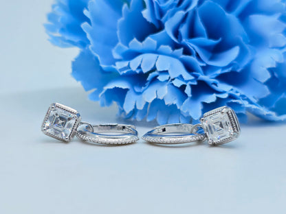 Asscher Cut White Moissanite Ear Huggies