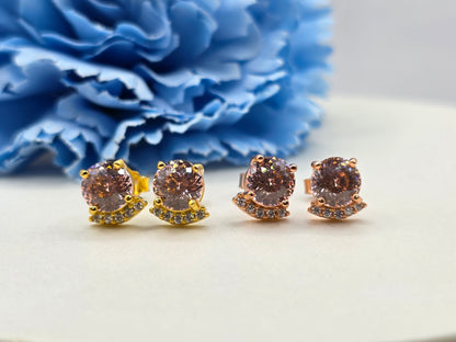 Peach Pink Infinity Cut Moissanite Curve Studs