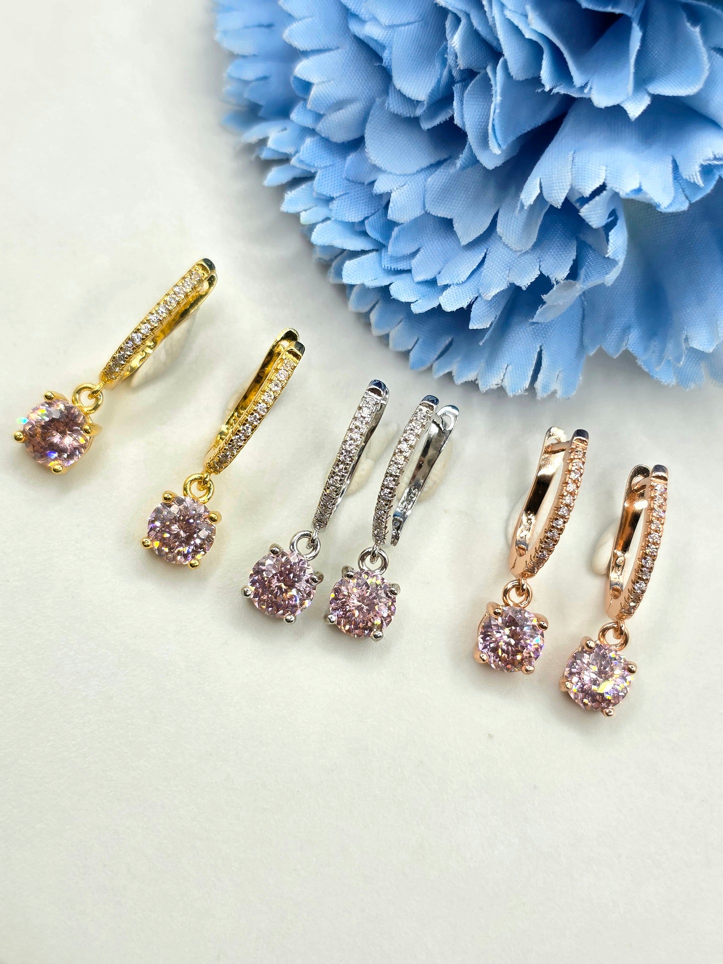 Peach Pink Infinity Cut Moissanite Huggies