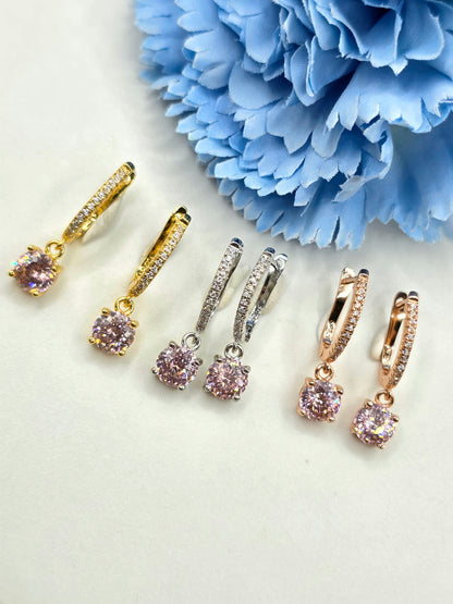 Peach Pink Infinity Cut Moissanite Huggies