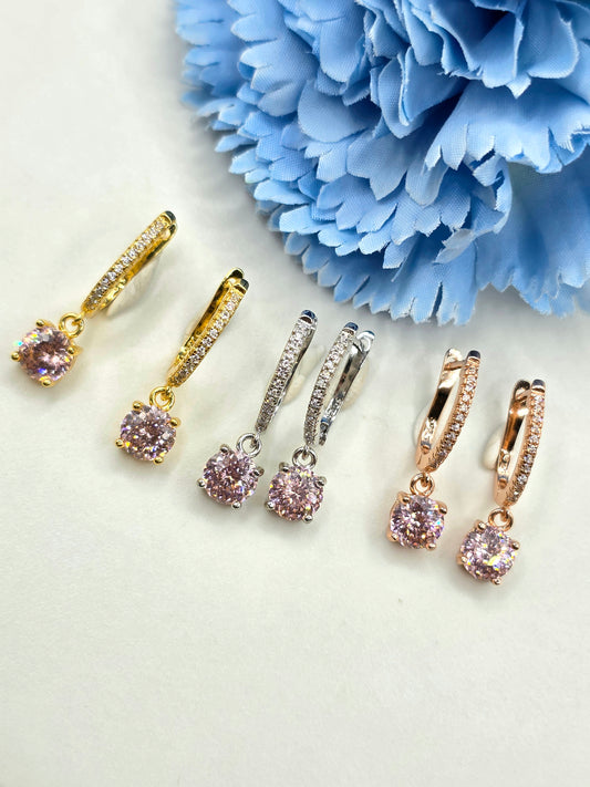 Peach Pink Infinity Cut Moissanite Huggies