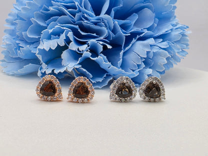 Trillion Smokey Quartz Halo Stud