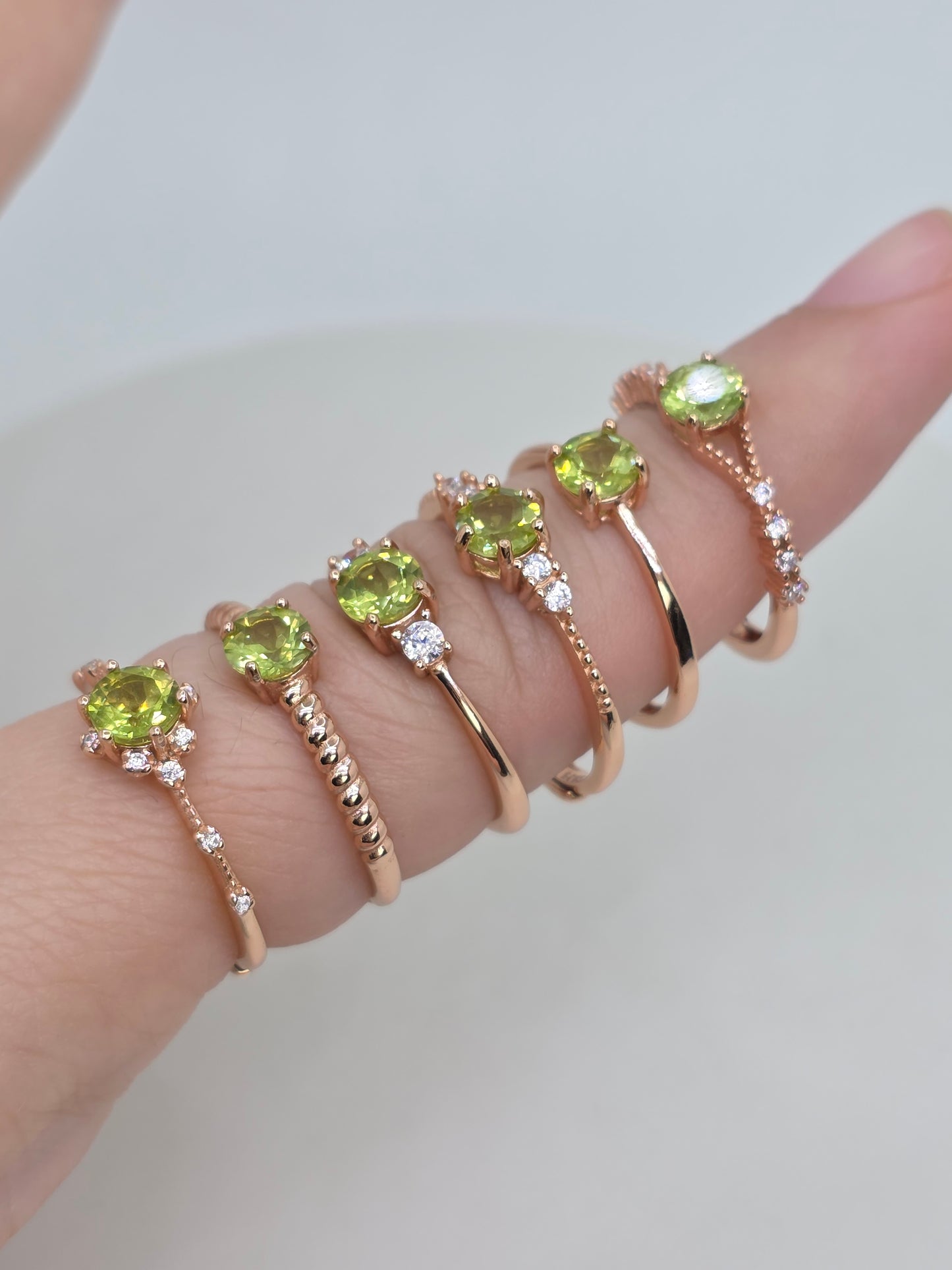 Natural 0.5 Carat Round Peridot Rose Gold S925 Demi Fine Ring