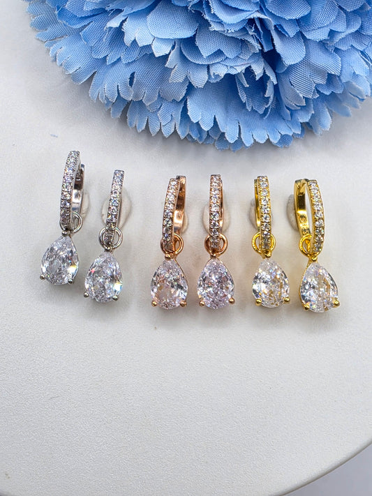 White Topaz Teardrop Huggies