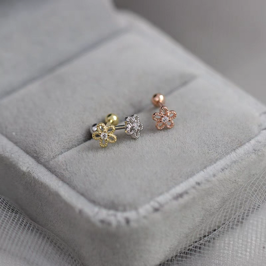 Simple Floral Screwback Ear Stud Gold Vermeil S925