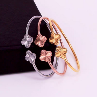 Clover Open Cuff Bangle - 18K Gold Plated