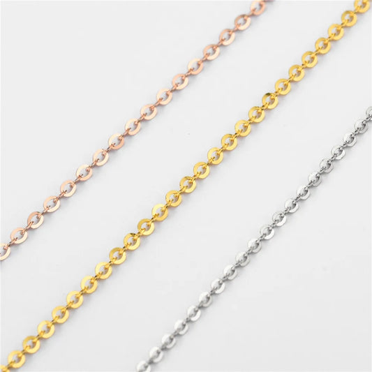 14K Solid Gold Flat O Shape Chain Necklace