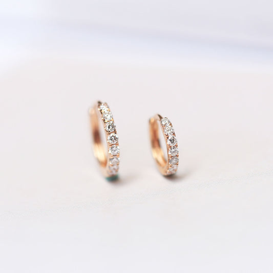 18K Solid Gold Ear Huggies with Diamonds