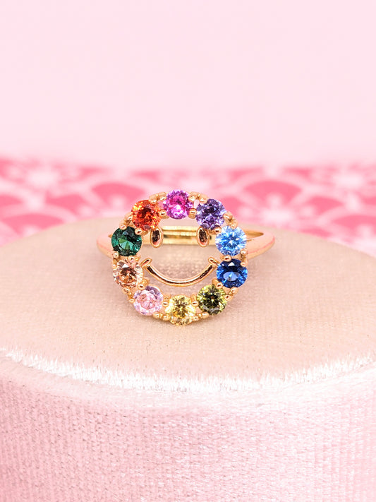 Smiley Face Rainbow Gem Ring