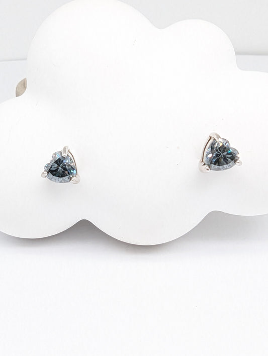 Heart Shape Gun Metal Grey Color Moissanite Ear Studs