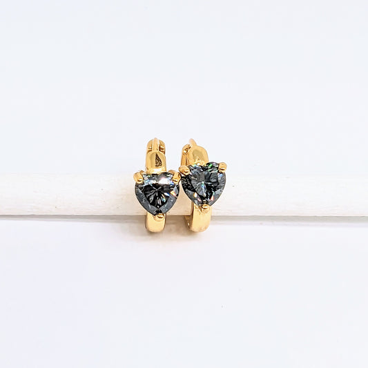 Heart Shape Gun Metal Grey Color Moissanite Ear Huggies