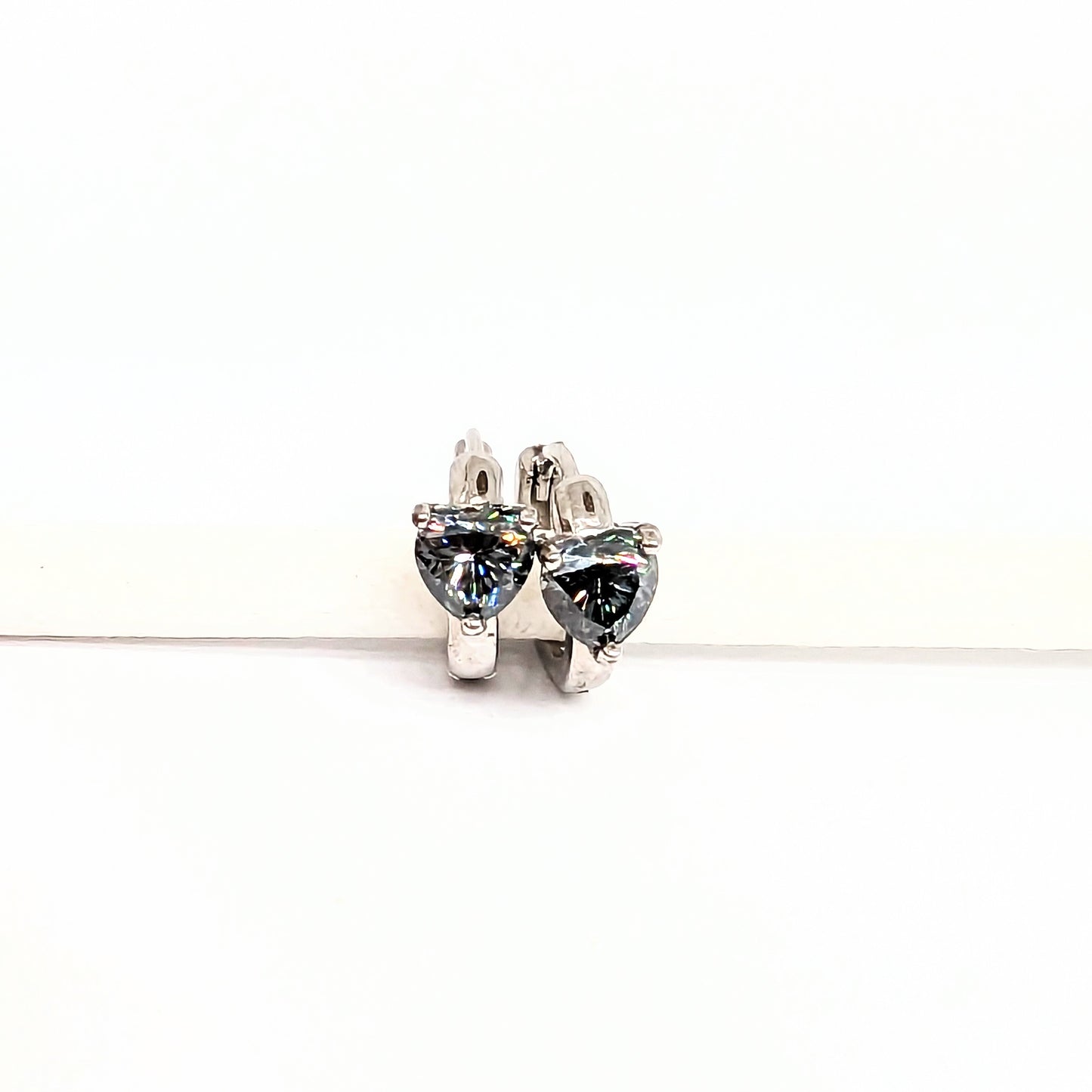 Heart Shape Gun Metal Grey Color Moissanite Ear Huggies