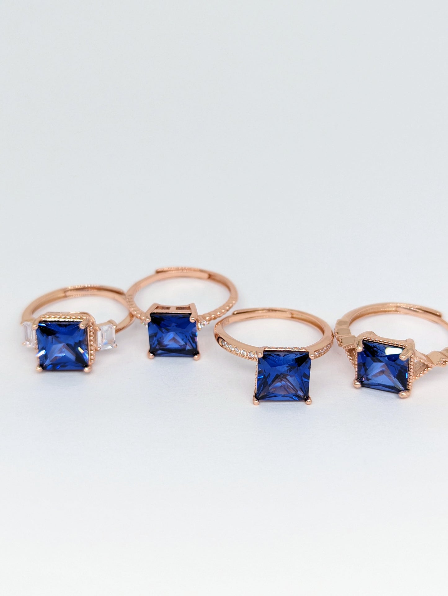 Lab Made Blue Sapphire Rings in Rose Gold S925