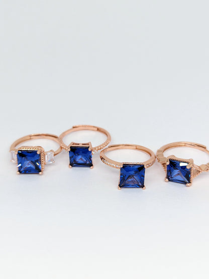 Lab Made Blue Sapphire Rings in Rose Gold S925