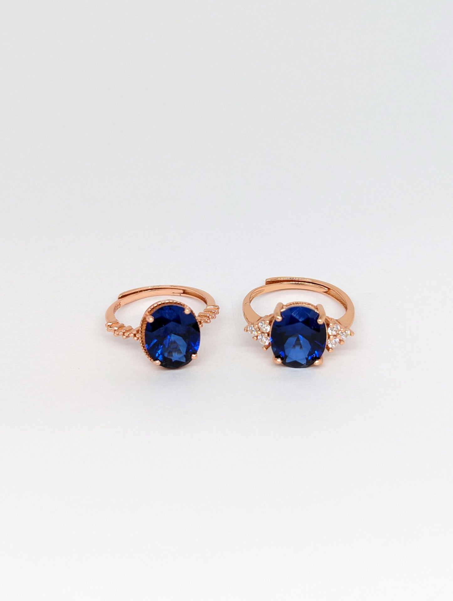 Lab Made Blue Sapphire Rings in Rose Gold S925